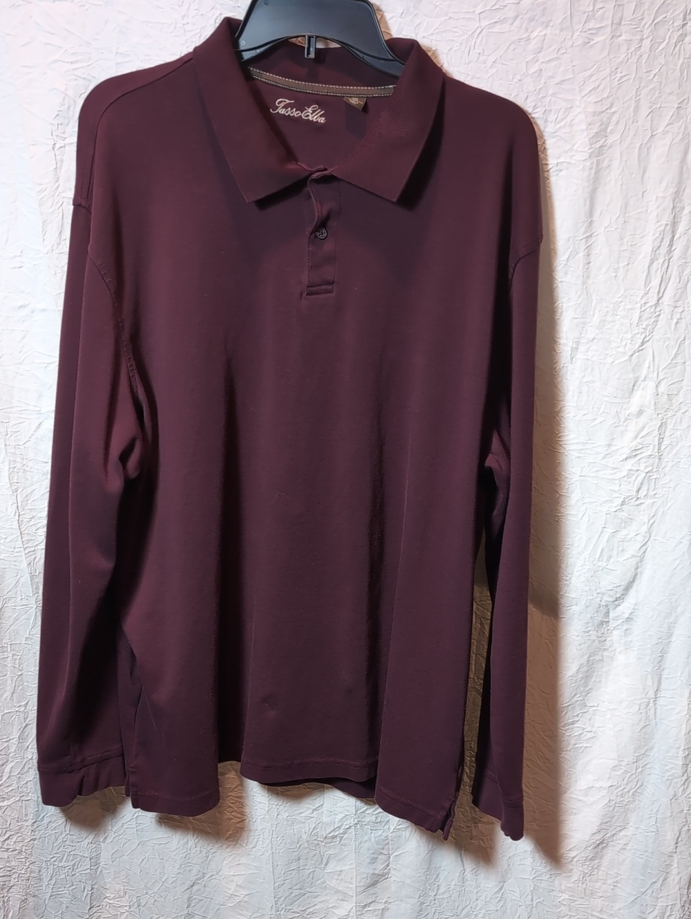 Big And Tall XXL Tasso Elba Men's Long Sleeve Polo in Burgundy